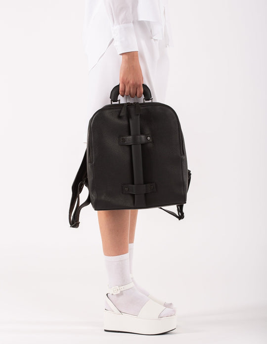 Brixton black leather unisex backpack
