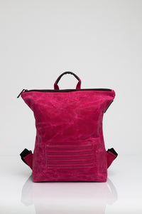 Brockley pink vintage beeswaxed cotton backpack
