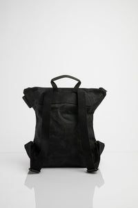 Brockley vintage black heavy waxed cotton backpack