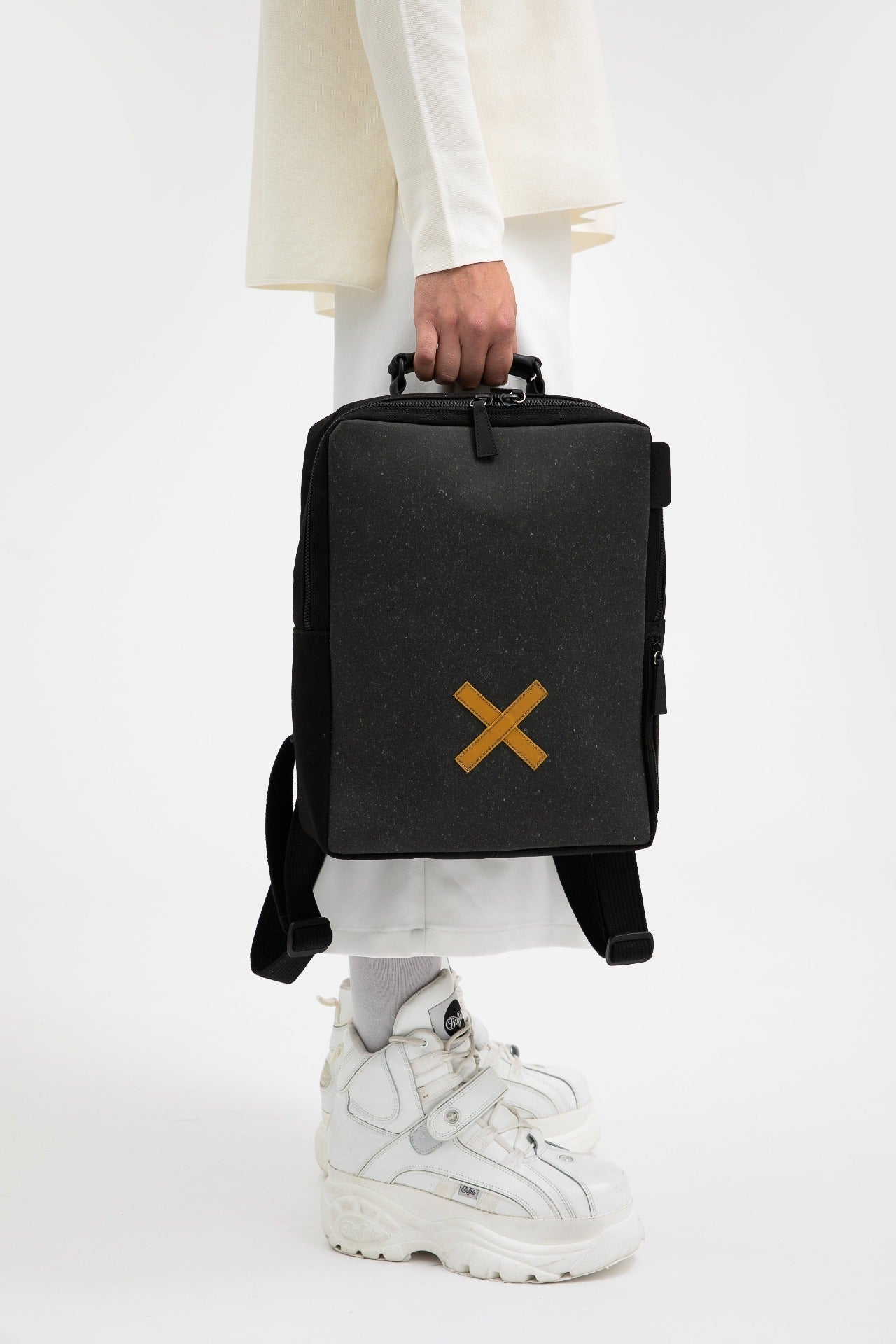 Blackfriars grey recycled leather and cotton backpack