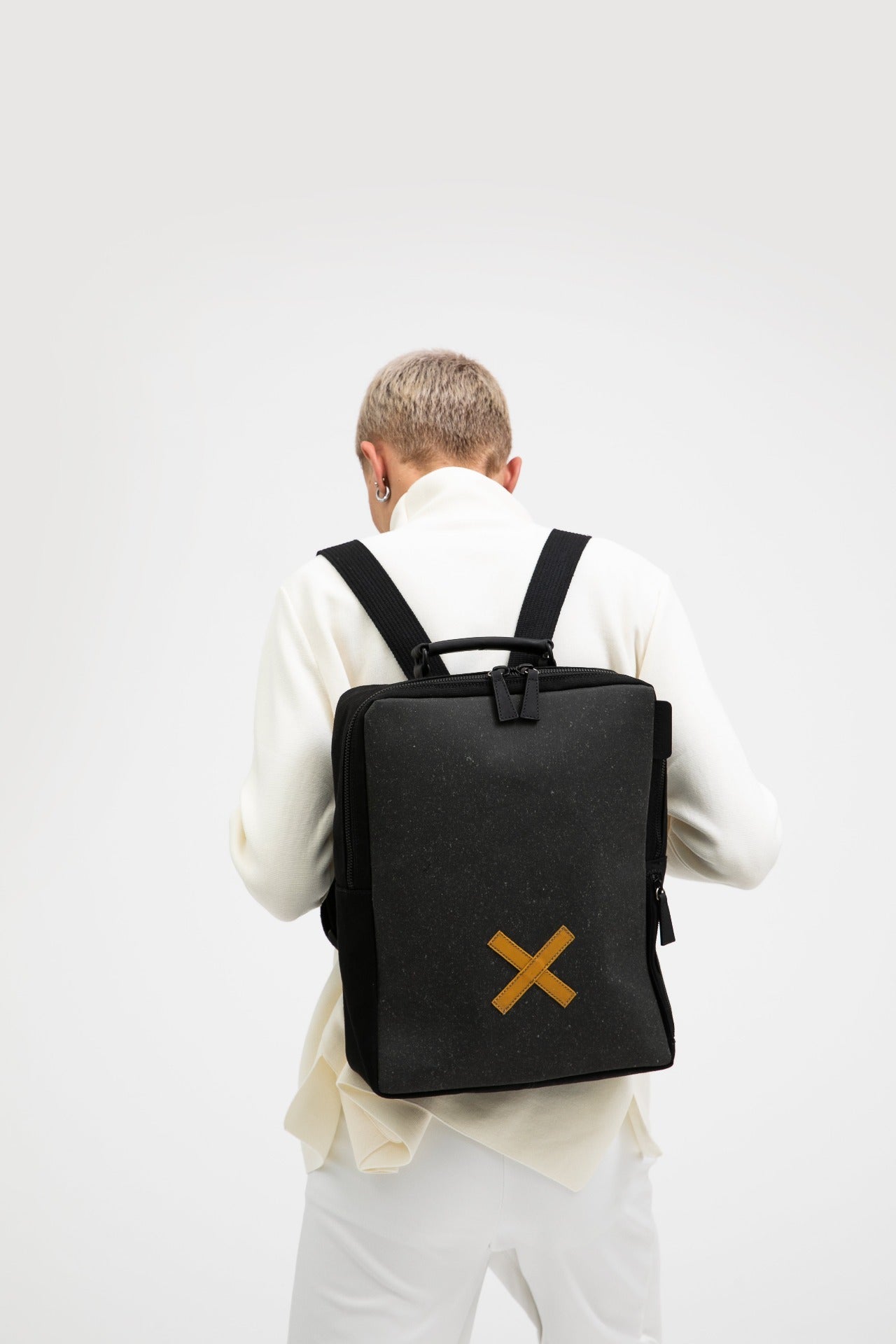Blackfriars grey recycled leather and cotton backpack