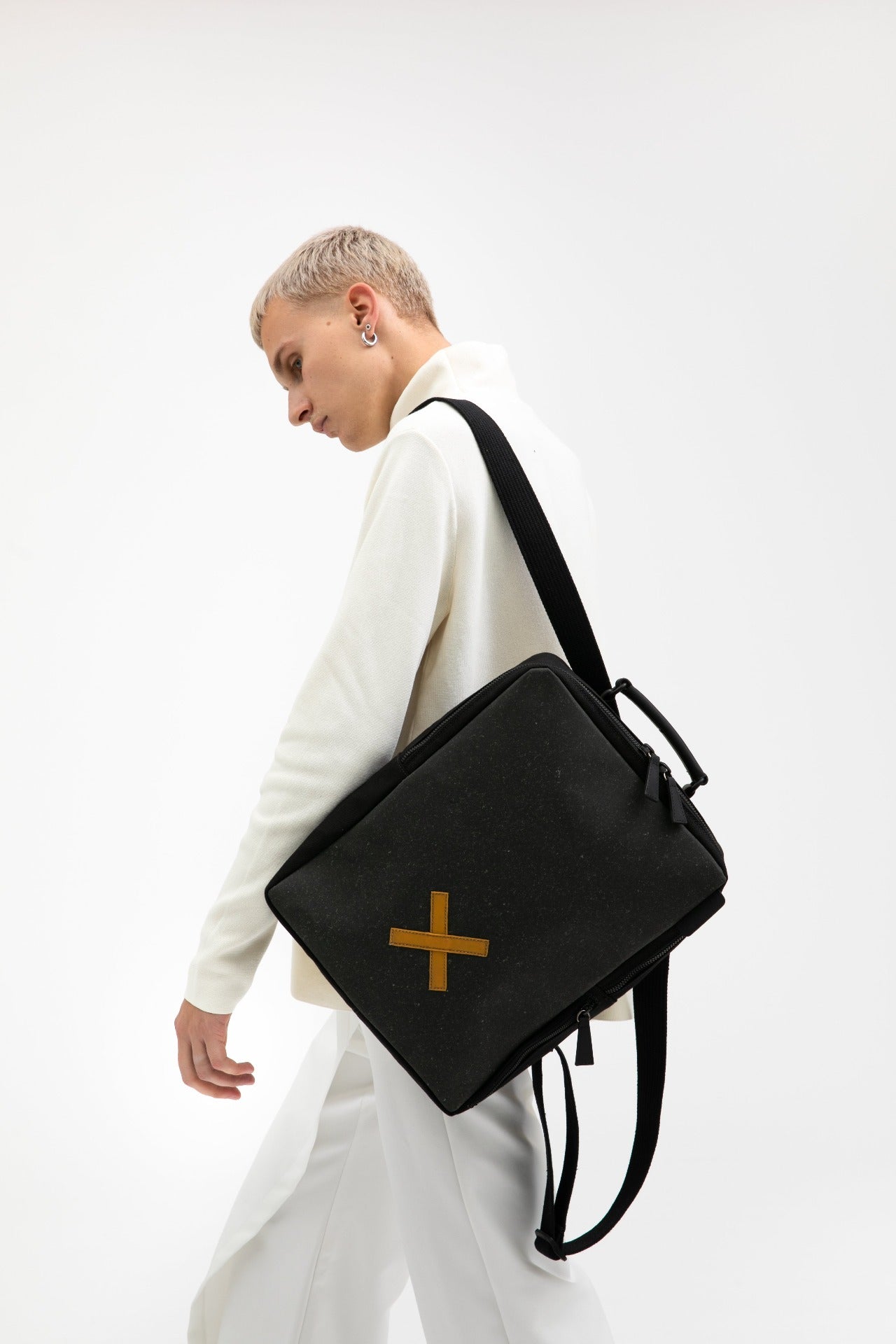 Blackfriars grey recycled leather and cotton backpack