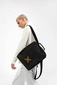 Blackfriars grey recycled leather and cotton backpack