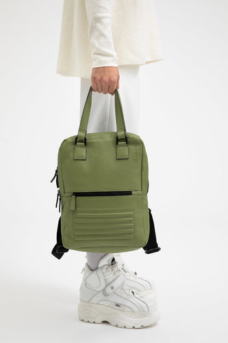 Holborn olive green leather two in one unisex backpack