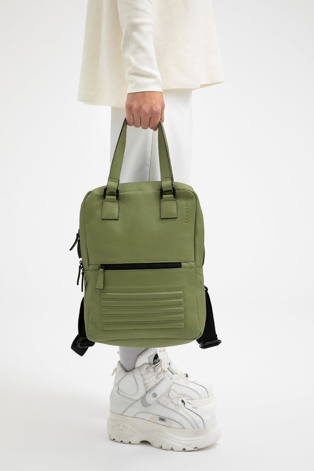 Holborn olive green leather two in one unisex backpack