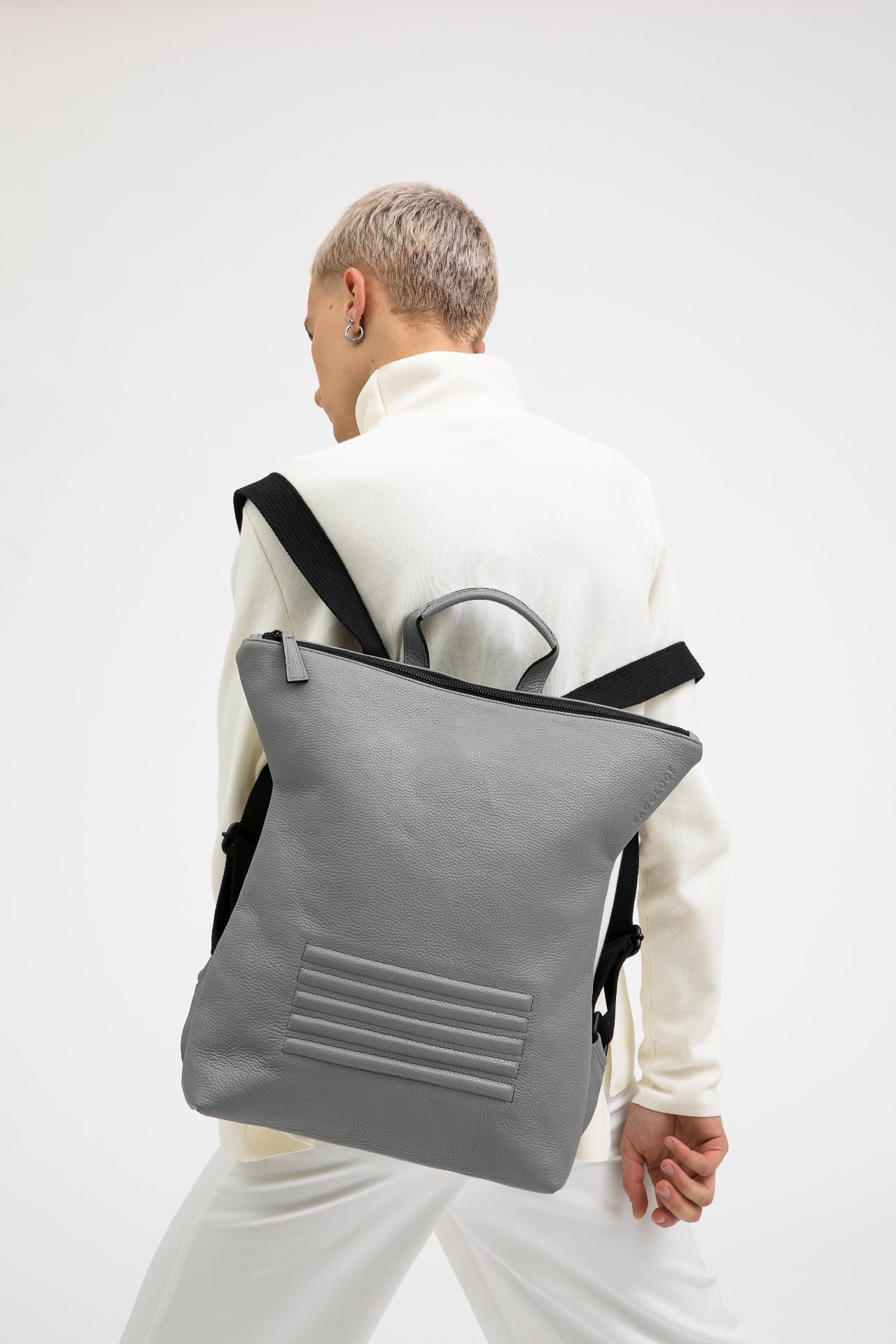 Brockley light grey leather unisex backpack