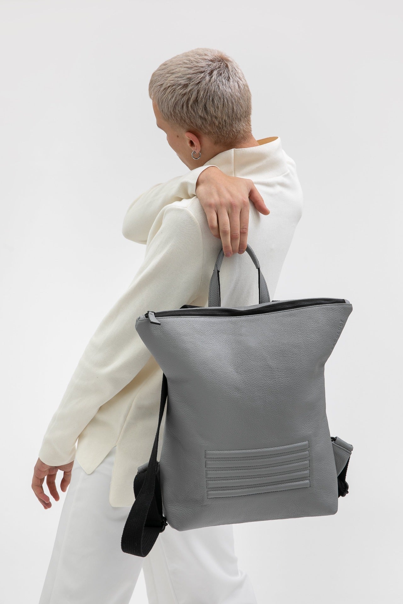 Brockley light grey leather unisex backpack