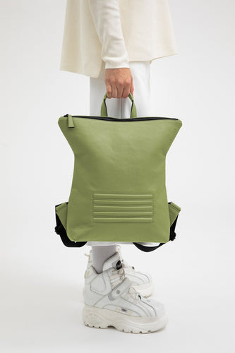 Brockley olive green leather unisex backpack