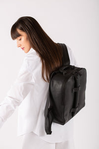 Brixton black leather unisex backpack