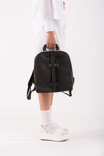 Brixton black leather unisex backpack