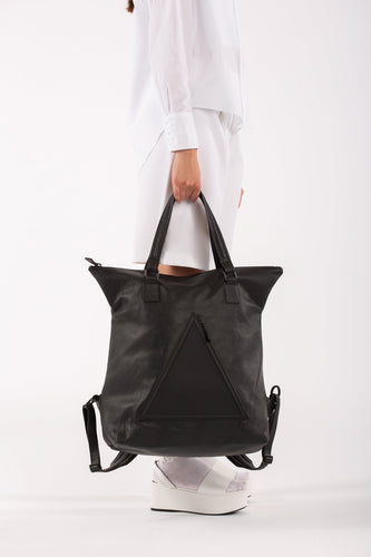 Hoxton black leather unisex travel backpack/bag