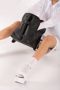 Brixton black leather unisex backpack