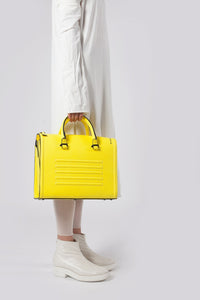 Bright yellow real leather stylish shoulder bag satchel - Bagology