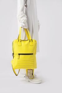 Yellow leather stylish unisex two in one backpack handbag - Bagology