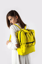 Yellow leather stylish unisex two in one backpack handbag - Bagology