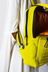 Yellow leather stylish unisex two in one backpack handbag - Bagology
