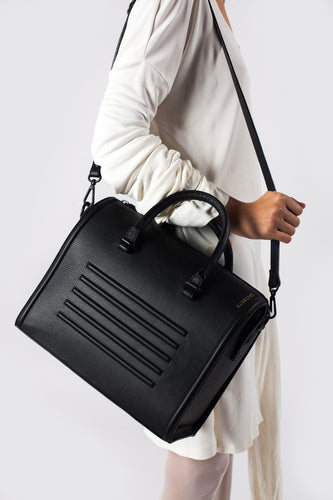 Black real leather stylish shoulder bag satchel - Bagology