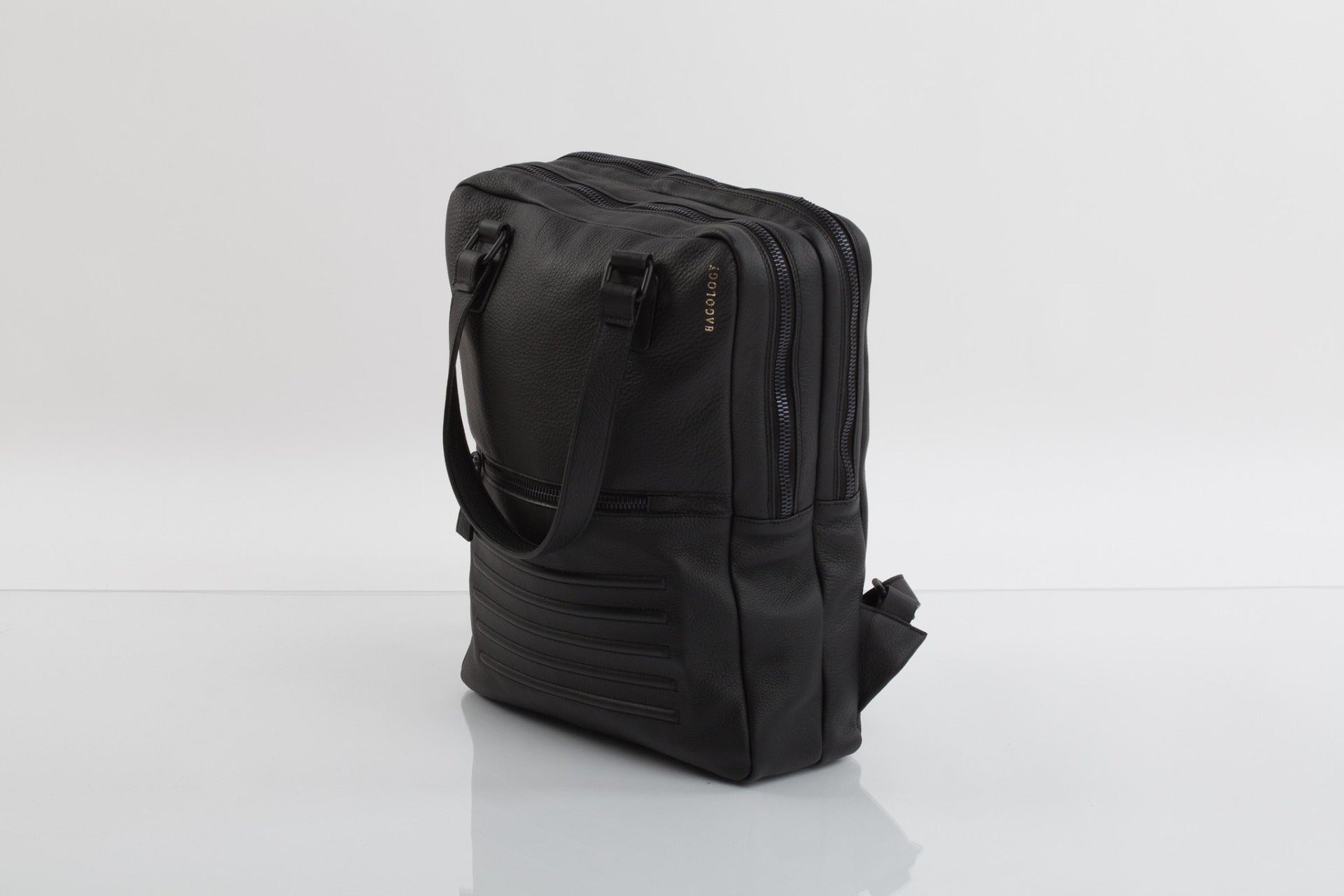 Black leather stylish unisex two in one backpack handbag - Bagology