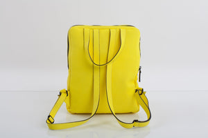 Yellow leather stylish unisex two in one backpack handbag - Bagology